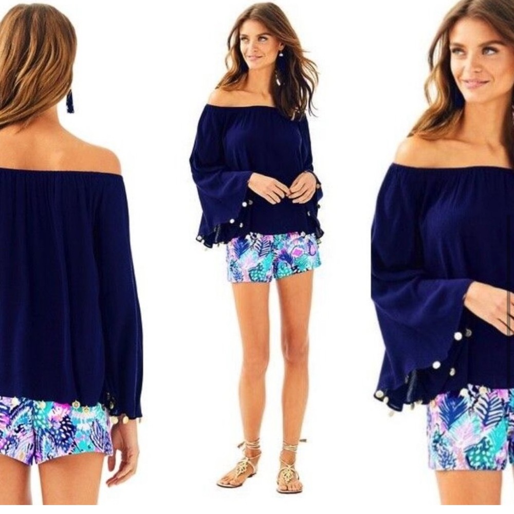 Lilly Pulitzer Delaney Top Coin Trim True Navy Size Large
